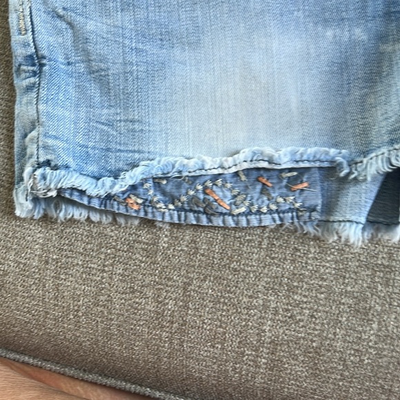 Miss Me Blue Jean Shorts with Frayed Hem and Distressed Look - Picture 2 of 5